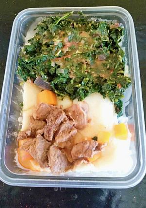 A picture of Beef Stew with Kienyeji Greens#theme challenge.