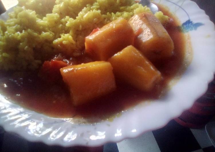 Matoke stew and tumeric rice#themechallenge