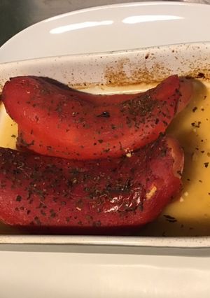 Une photo de Poivrons surprise aux saucisses fumées moutarde de Dijon, basilic et parmesan