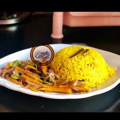 Yellow rice with stir vegetables A picture of Yellow rice with stir vegetables.