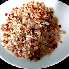 A picture of My Granola with dried strawberry and cashew Clusters.