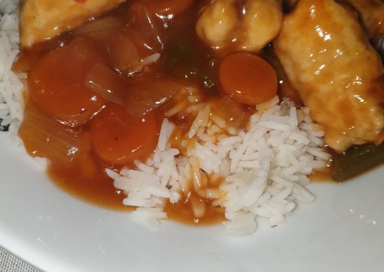 Seitán agridulce con arroz basmati