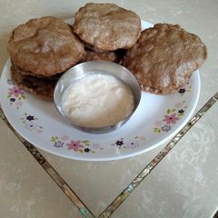 Taro root/arbi & water chestnut flour poori A picture of Taro root/arbi & water chestnut flour poori.