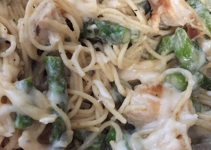 Chicken, asparagus with angel hair pasta