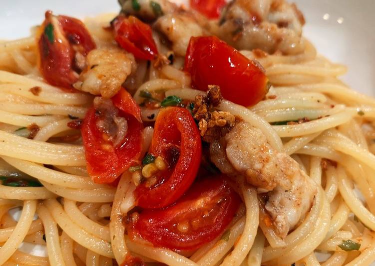 Recipe of Favorite Red snapper and tomato aglio e olio