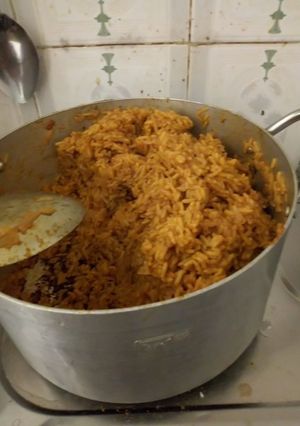 A picture of Jerof Rice with Goat meat.