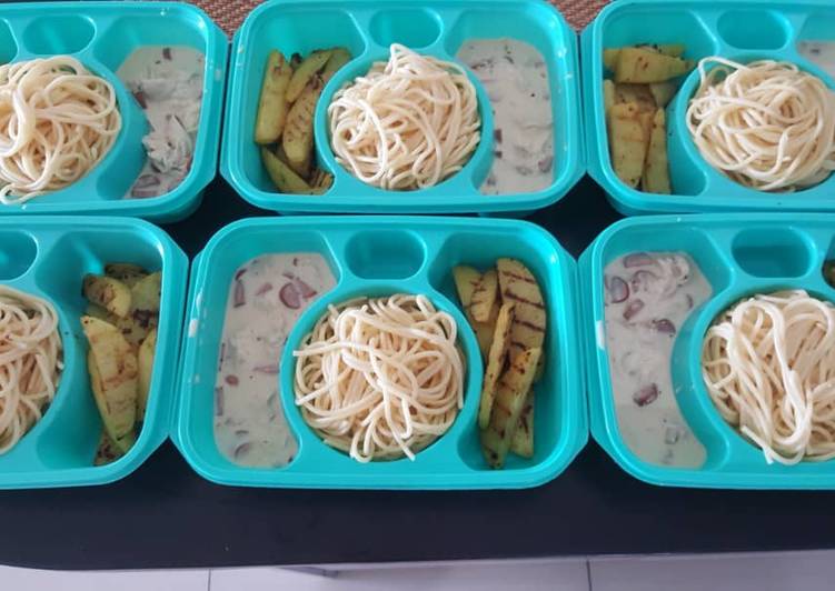 Step by step membuat Chicken Carbonara Spaghetti with 