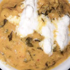 A picture of Methi corn curry without onion and garlic.