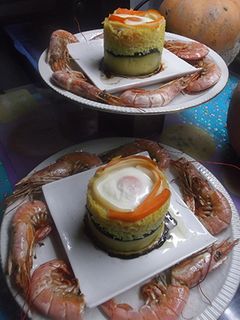Una foto de Montadito de arroz y calabacín con gambas