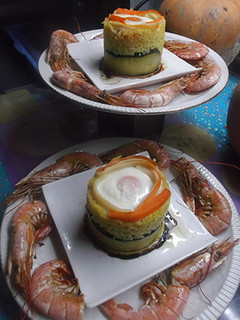 Una foto de Montadito de arroz y calabacín con gambas