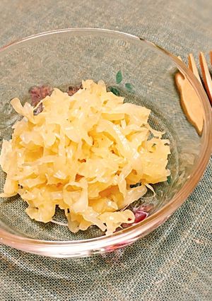 A picture of Sauerkraut (Fermented cabbage by lactic acid bacteria).