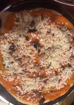 A picture of Pizza with cheese.