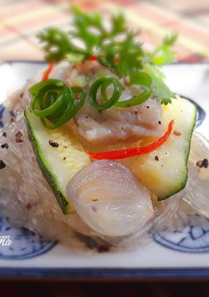 Hình của món Cá THÁC LÁC hấp bí ngòi.