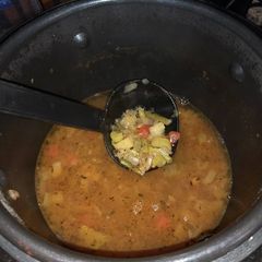 A picture of Lentil & potato pressure cooker vegetable soup.