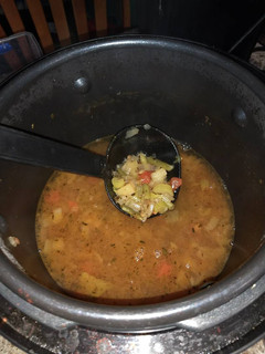 A picture of Lentil & potato pressure cooker vegetable soup.