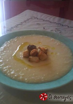 A picture of Sour trahana with feta cheese and butter by Katina.