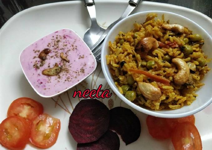 Delicious Veg Biryani with Beetroot Raita