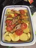 Pechugas de pollo con papas y vegetables