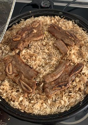 Una foto de Arroz con setas y churrasco