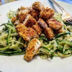 A picture of Parmesan Breaded Chicken & Zucchini Spaghetti (Low-Carb).