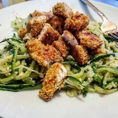 A picture of Parmesan Breaded Chicken & Zucchini Spaghetti (Low-Carb).