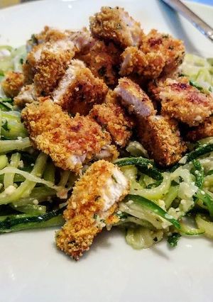 A picture of Parmesan Breaded Chicken & Zucchini Spaghetti (Low-Carb).