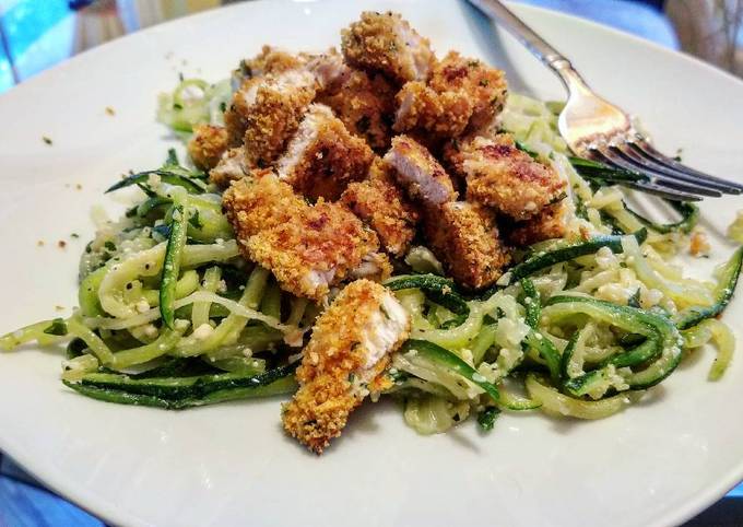How to Make Super Quick Homemade Parmesan Breaded Chicken &amp; Zucchini Spaghetti (Low-Carb)