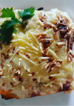 Una foto de Lasaña vegana con bechamel de coliflor
