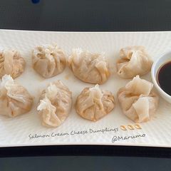 A picture of Salmon Cream Cheese Dumplings 🥟🥟🥟.