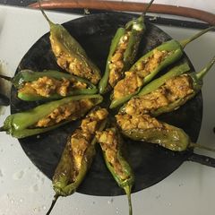 A picture of Aloo Wali stuff mirchi.