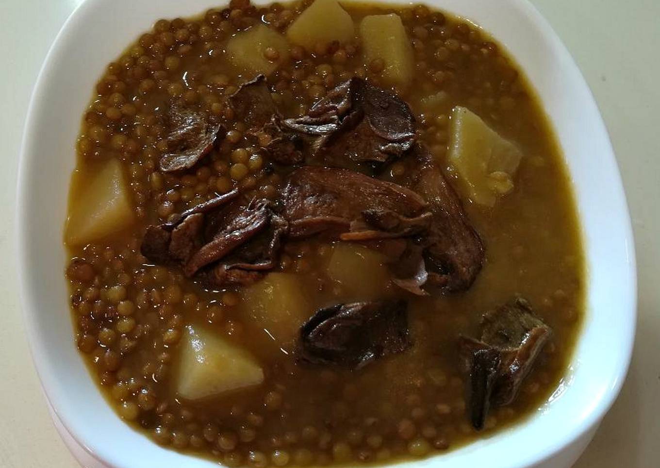 Lentejas veganas con setas