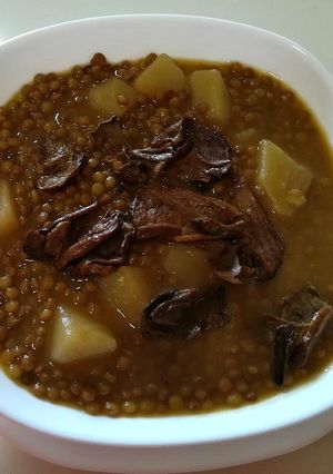 Una foto de Lentejas veganas con setas