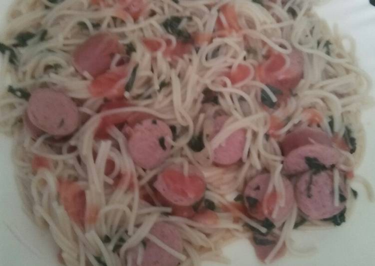 Simple Way to Make Homemade Spaghetti and smokie mix#4weekschallenge