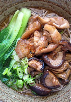 A picture of Soba Noodle Soup With Chicken & Asian Mushrooms.