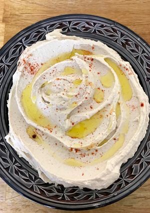 A picture of Homemade hummus.
