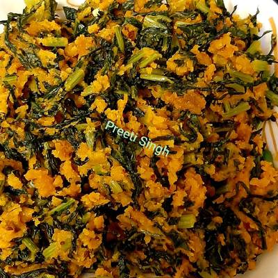 बेसन वाली मूली के पत्ते की सब्ज़ी (besan wali mooli ke patte ki sabzi recipe in HIndi) रेसिपी बनाने की विधि in Hindi by Preeti  Singh  - Cookpadकुकस्नेप ऐड करें शेयर कीजिए-image
