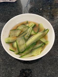 A picture of Ribbon pickled cucumbers.