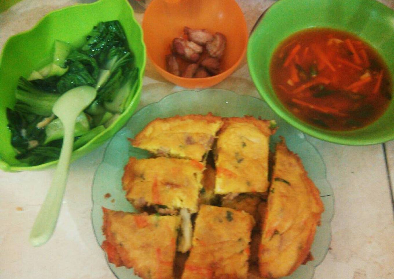Fuyunghai asam manis + cah pakcoy