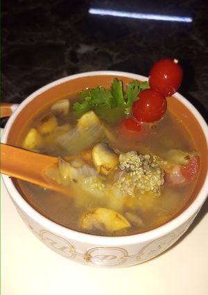 A picture of Quinoa, beans and vegetable soup.