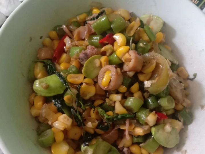 Cara Mudah Membuat Resep  Oseng jagung manis,cumi asin dn petai yang Enak, Bikin Ketagihan