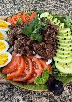 A picture of Cambodian Beef Loklak.