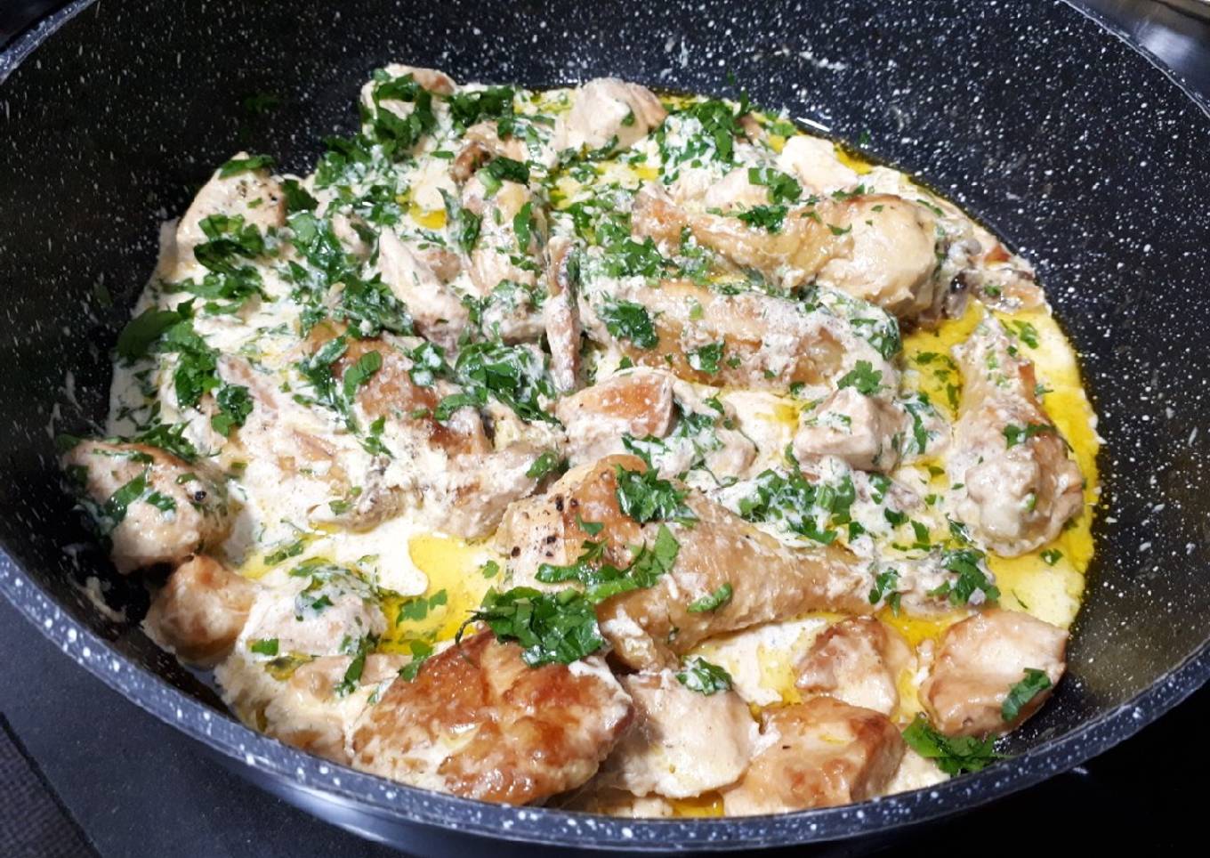 Pollo frito con nata