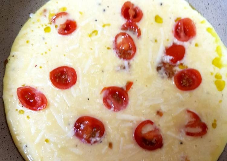 Steps to Cook Ultimate My Cheese &amp; Onion Omelette with Tomato 💚