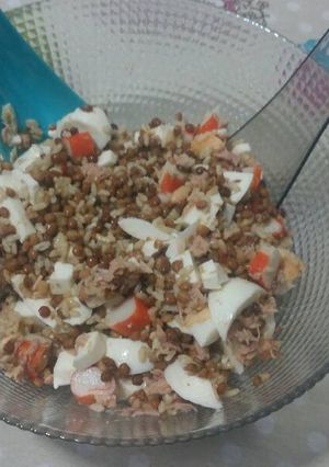 Una foto de Ensalada de lentejas y arroz