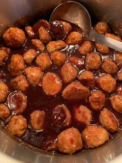 A picture of Jelly and bbq sauce meatballs.