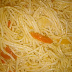 Red peppered spaghettini A picture of Red peppered spaghettini.