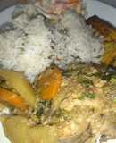 Pollo guisado en coco