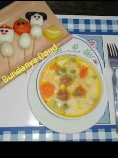 Foto resep Sup sayur susu & Sate baso karakter telur puyuh