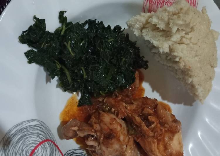 Chicken,Mchicha With Ugali