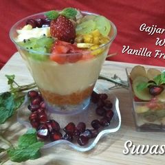 A picture of (Carrot) Gajjar Halwa with Vanilla Fruit Custard.